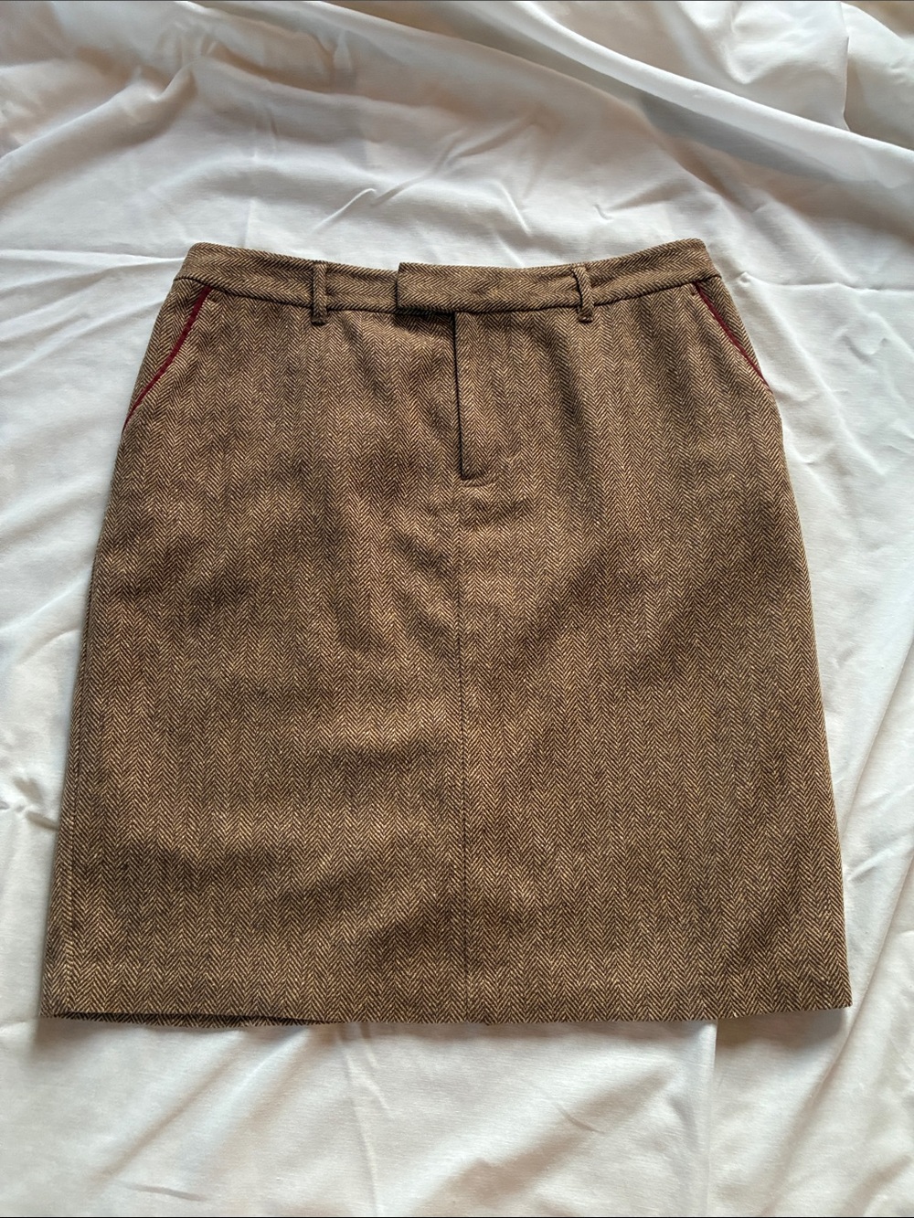 Vintage Eddie Bauer Wool Herringbone Tweed Pencil Skirt – Brown, Size 12
